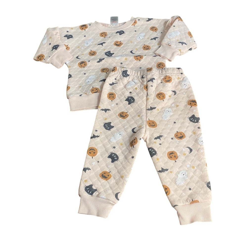 Lila & Jack Halloween pink‎ quilted pumpkin bat sweatshirt pant set SIZE 12-18M